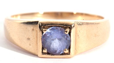 Lot 106 - Modern 9ct gold and tanzanite ring, the round...