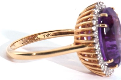 Lot 108 - Modern 18ct gold amethyst and diamond ring,...