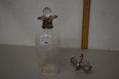 Lot 48 - Spirit decanter with silver collar together...