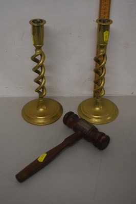 Lot 65 - A pair of brass barley twist candle sticks...