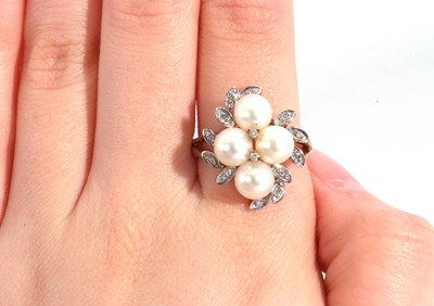 Lot 114 - 9ct gold cultured pearl and small diamond ring...