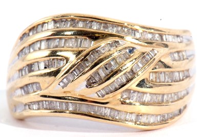 Lot 117 - Modern 9ct gold diamond designer ring, a swirl...