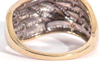 Lot 117 - Modern 9ct gold diamond designer ring, a swirl...
