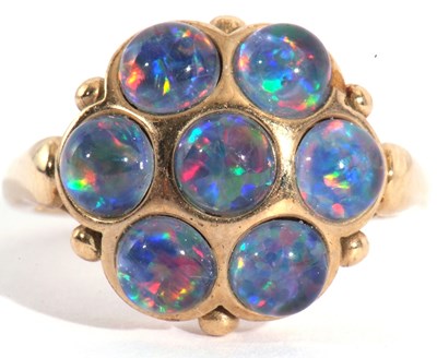 Lot 119 - Modern 9ct gold opalescent cluster ring, a...
