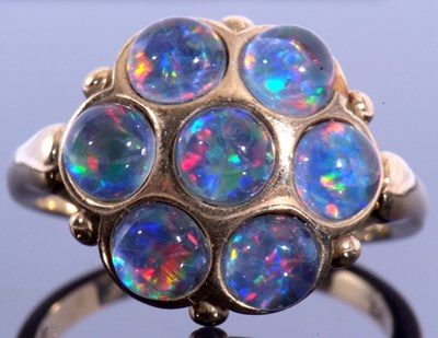 Lot 119 - Modern 9ct gold opalescent cluster ring, a...
