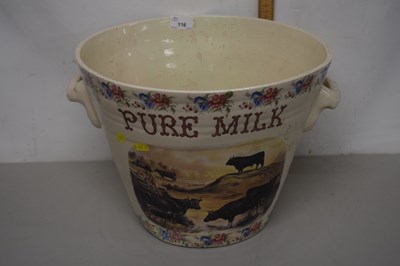 Lot 116 - A large transfer printed Pure Milk pail,...