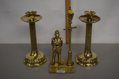 Lot 182 - Pair of brass candlesticks together with a...