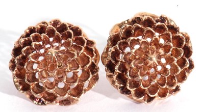 Lot 139 - Pair of 9ct gold floral earrings, a pierced...
