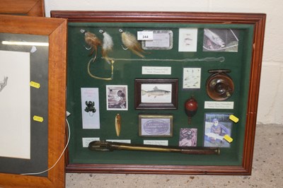 Lot 244 - Modern framed montage of fishing related items