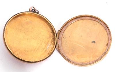 Lot 143 - Vintage 9ct gold hinged locket of round form,...