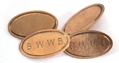 Lot 152 - Pair of 9ct gold cuff links of oval shape, one...