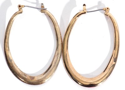 Lot 159 - Pair of large yellow metal oval shaped hoop...