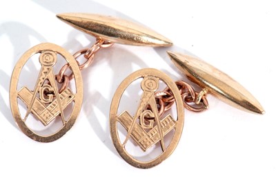 Lot 160 - Pair of 9ct gold Masonic cuff links, the oval...