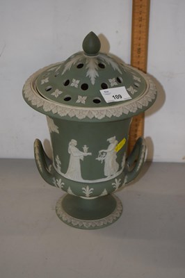 Lot 109 - Wedgwood green Jasper ware urn formed pot...