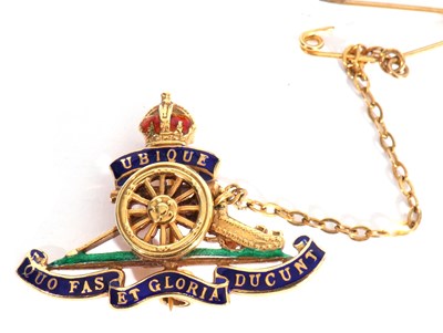 Lot 166 - 9ct gold and enamel Royal Artillery brooch...