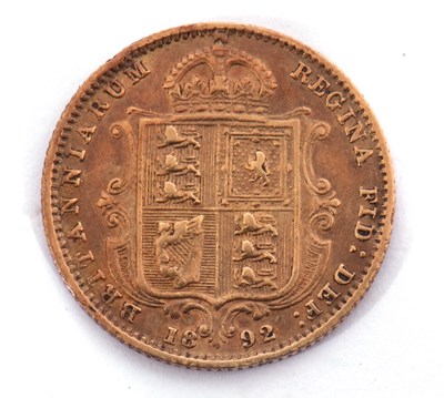 Lot 171 - Victoria half sovereign dated 1892, shield back