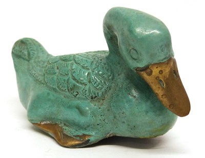 Lot 5 - Oriental metal bronze figure of a duck with...