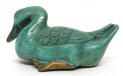 Lot 5 - Oriental metal bronze figure of a duck with...