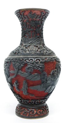 Lot 14 - Oriental vase, the cinnabar type ground with...