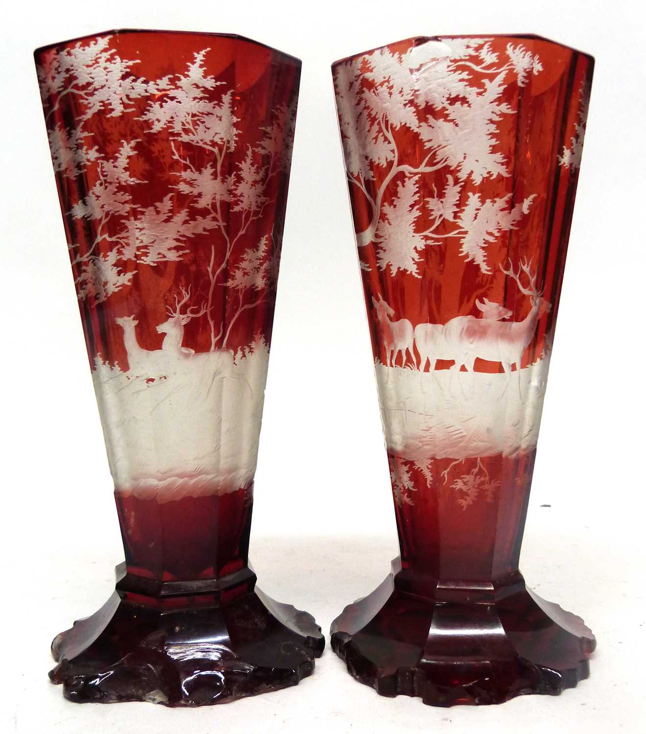 Lot 44 - Pair of 19th century Bohemian glass vases with...