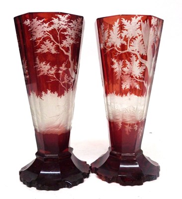 Lot 44 - Pair of 19th century Bohemian glass vases with...