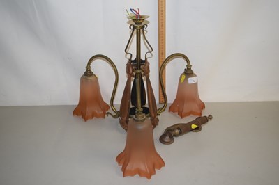 Lot 14 - Copper and brass mounted three branch light...