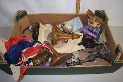 Lot 18 - Box of mixed items to include candlesticks,...