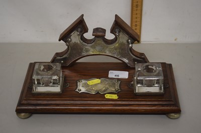 Lot 46 - An oak and silver plated mounted desk stand