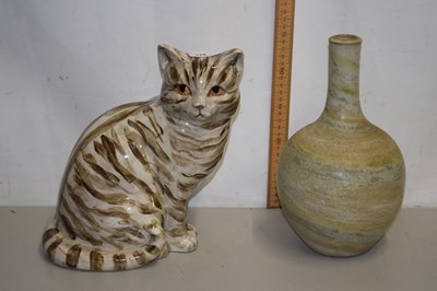 Lot 128 - Modern pottery model of a tabby cat (unsigned)...