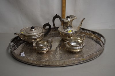 Lot 135 - Silver plated tea set and accompanying tray