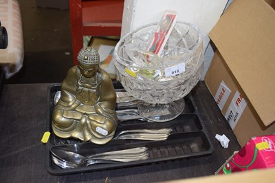 Lot 618 - A brass Buddha, glass dishes and a quantity of...