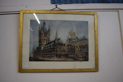 Lot 698 - View of a French Cathedral, coloured engraving,...