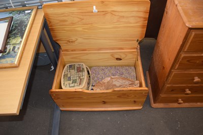 Lot 755 - A pine storage box and assorted needlework...