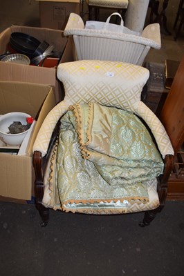 Lot 797 - A cream upholstered tub chair and a green...