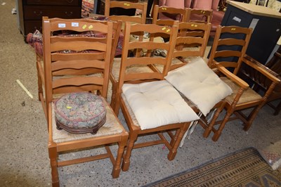 Lot 220 - Set of eight rush seat ladder back dining chairs