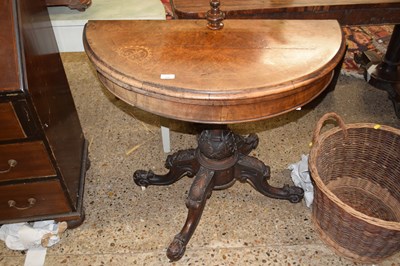 Lot 232 - Victorian walnut veneered demi lune card table...