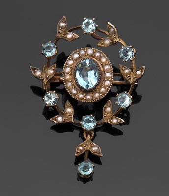 Lot 396 - An Edwardian aqamarine and seed pearl...