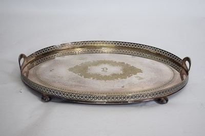 Lot 303 - Large oval galleried silver plated serving...