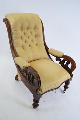Lot 269 - Victorian mahogany framed scroll arm chair...