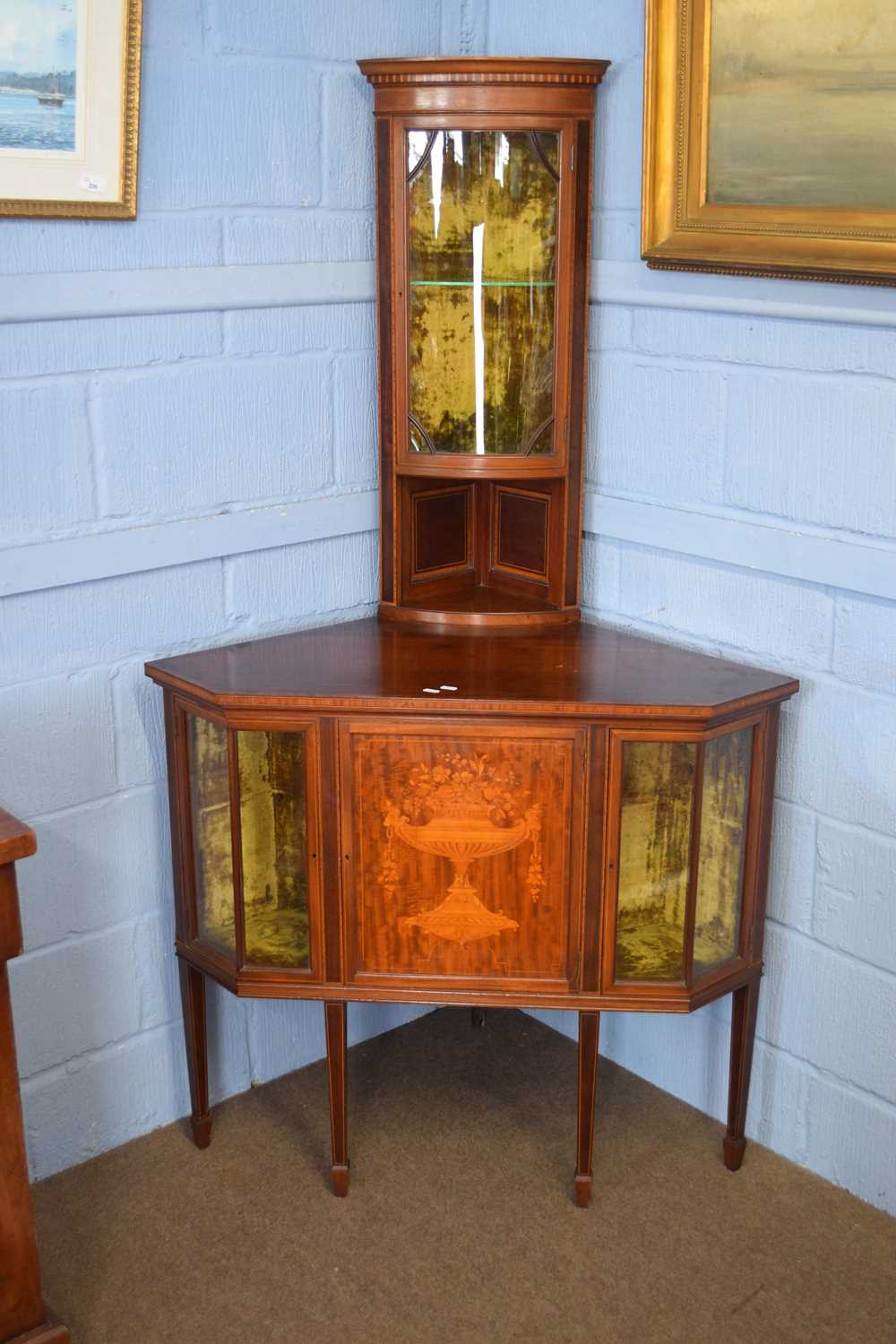 Lot 340 - Unusual Edwardian corner display cabinet, the...