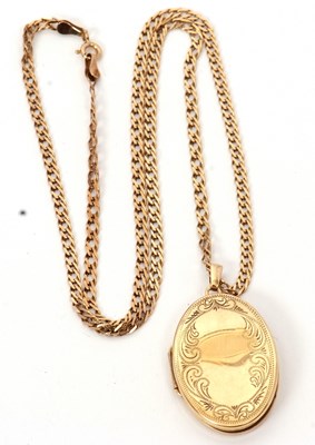 Lot 147 - A 9ct locket and chain, the oval locket with...