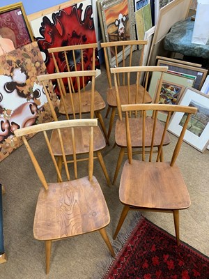 Lot 184 - Mid Century set of six Ercol elm seated and...