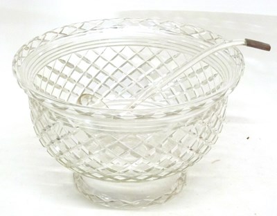 Lot 75 - Large cut glass punch bowl with glass ladle...