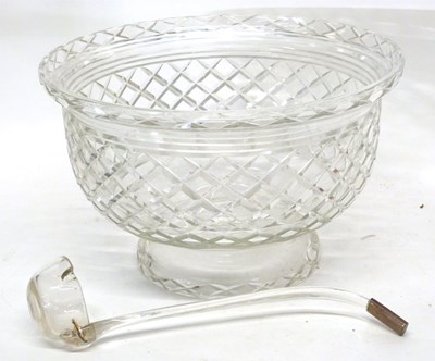 Lot 75 - Large cut glass punch bowl with glass ladle...