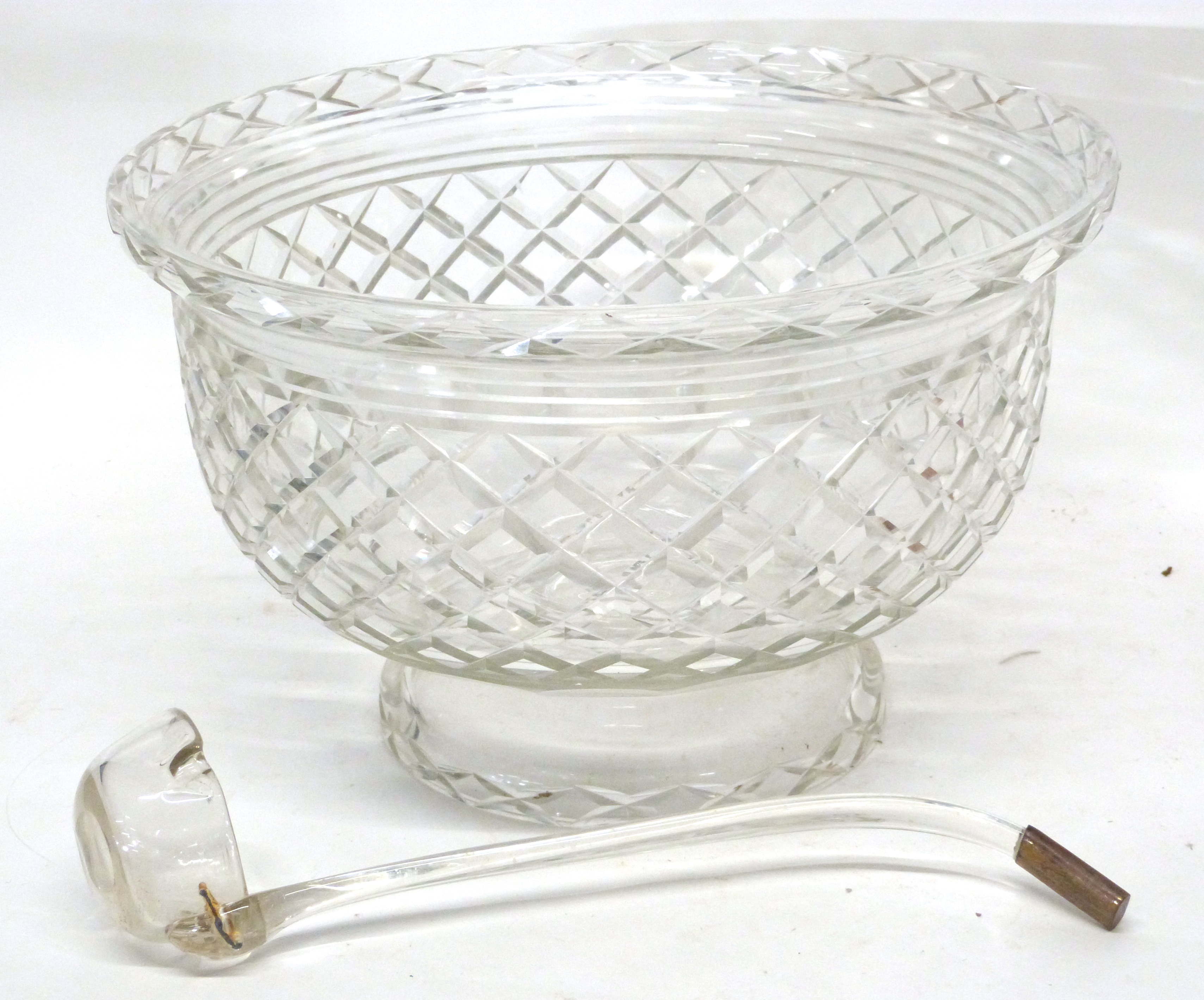 Lot 75 Large cut glass punch bowl with glass ladle
