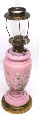 Lot 99 - Large Victorian oil lamp, the ceramic body...