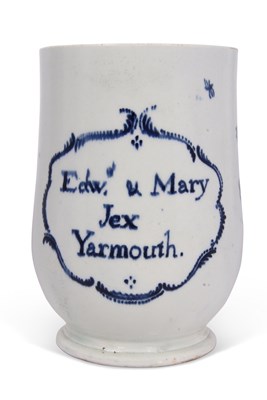 Lot 137 - A rare Lowestoft porcelain named tankard...