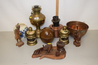 Lot 126 - Group of brass lamps together with some wooden...