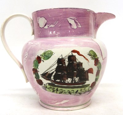 Lot 126 - Sunderland lustre jug decorated with a ship...