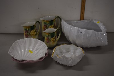 Lot 158 - Group of shell moulded ceramics and three jugs